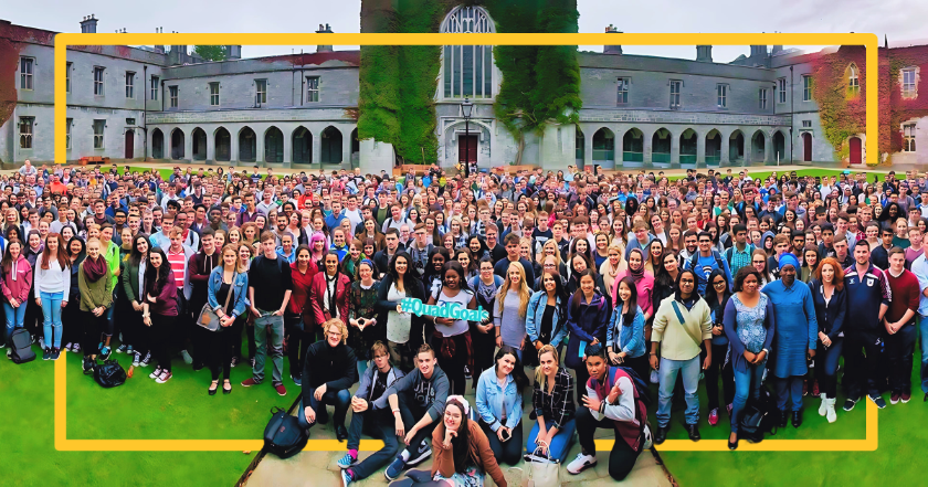 1st year students sitting in the Quad